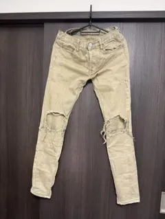 mnml ベージュ ダメージ スリムフィット チノパン