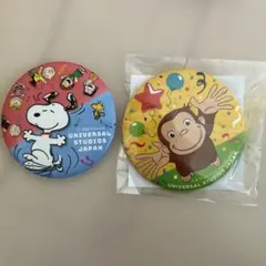 ユニバ　缶バッジ　スヌーピー　おさるのジョージ