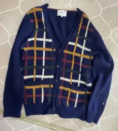 アーノルドパーマー　チェック　ウール　カーディガン　サイズ4 XL ネイビー