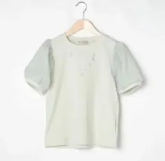 メゾピアノ ジュニア シェルネックレス半袖Tシャツ140グリーン130