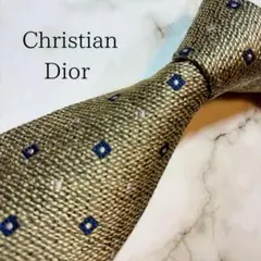 美品 Christian Dior トロッターロゴ 総柄 ドット柄 ネクタイ 青
