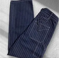 ストライプ柄ダークデニムワークパンツ