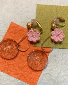 イヤリング　つまみ細工　揺れる　ひかる　ピンク　春　桜