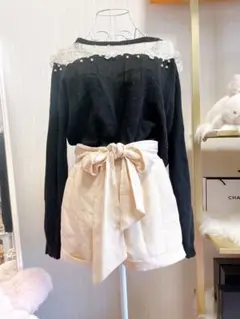 ダチュラ　datura シフォン　ショートパンツ　リボン　アイボリー　新品タグ付