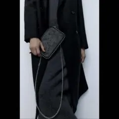 【ZARA】スタッズ付スウェード　黒 チェーン ショルダーバッグ