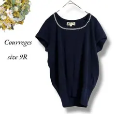 Courreges サマーニット サイズ9R ネイビー ロゴ刺繍 無地 4706のサムネイル