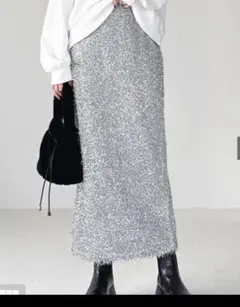 新品　GRL グレイル　ラメシャギーニットナロースカート　シルバー　タグ付き
