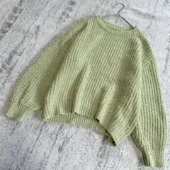 マーブルワルツ　モールヤーンニット　長袖セーター　クールネック　ライトグリーンM