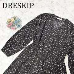 DRESKIP ドレスキップ＊総柄 長袖 ロングワンピース ブラック 黒 L