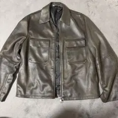 ZARA フェイクレザージャケット カーキ Lサイズ