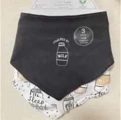 新品未使用 モノトーン ミルクボトル柄 スローガン バンダナスタイ3枚組