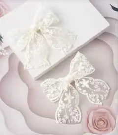 レース　リボン　ヘアクリップ　キッズ　髪型　卒業式　入学式　卒園式　入園式　白