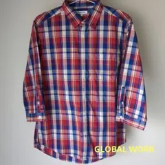 GLOBAL WORK メンズ七分袖チェックシャツ Lサイズ
