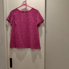 おしゃれ可愛いピンク 刺繍入りレースブラウス