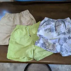 キッズ　GUドライアクティブショーツ 110cm 3枚 ベージュ 黄緑 迷彩柄