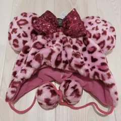 ディズニー　ファンキャップ　ミニー　ヒョウ柄　もこもこ　帽子　ピンク