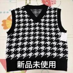 GRL 千鳥格子柄 ニットベスト ブラック