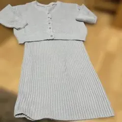 GU リブ編みライトグレーセットアップ M