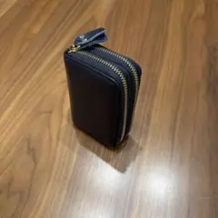ネイビー レザー コインケース ダブルジッパー