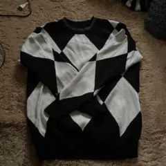 ダイヤモンドパターン 長袖ニットセーター