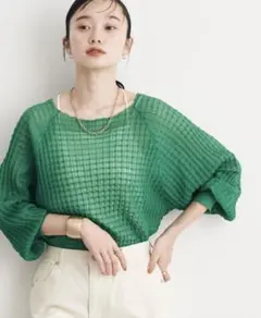 earth music&ecology シアー チェック ニット プルオーバー