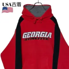 USA古着 カレッジパーカー ジョージア大学 赤✕黒 L 刺繍 スウェットy2k