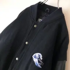 美品 90s KENZO スタジャン 袖レザー 北斎タグ 刺繍ロゴ ケンゾー