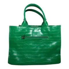 グリーン クロコダイル風 トートバッグ　大きめ大容量　多機能ポケット