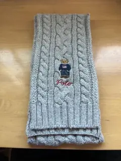 【ほぼ未使用】Polo Ralph Lauren グレー マフラー ポロベア刺繍
