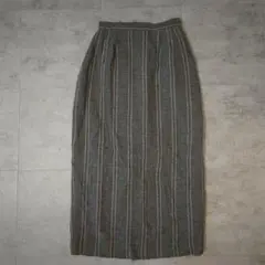 【美品】ストライプ柄 ロングタイトスカート グレー レトロ 70'sのサムネイル