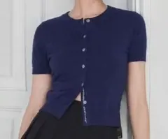 SHEIN ニットカーディガン 半袖 ネイビー XL