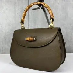 美品 DENCAIO レザー ハンドバッグ バンブー ターンロック グレージュ 