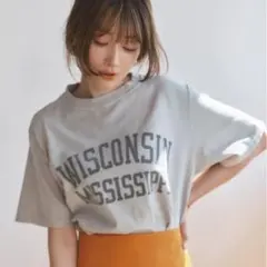 レミレリーフ 天竺 半袖Tシャツ カットソー ロゴ グレージュのサムネイル