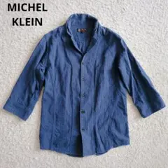 MICHEL KLEIN　ボタンダウンシャツ　リネン混　ネイビー　七分袖のサムネイル