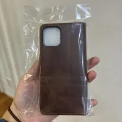 iPhone 12 手帳型ケース ブラウン　牛革調
