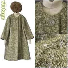 昭和レトロ︎✦︎ヴィンテージ古着︎✦︎60s︎✦︎モスグリーン︎✦︎ツイード︎✦︎ノーカラーコート