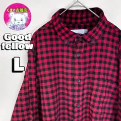 usa古着 Goodfellow ネルシャツ L チェック レッド ブラック