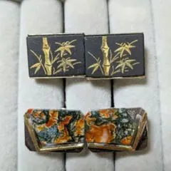 竹デザインと天然石カフリンクスセット