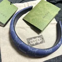 【正規品】GUCCI インディゴブルー デニム ヘアカチューシャ　GGロゴのサムネイル