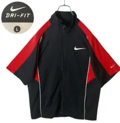 NIKE刺繍スウッシュロゴ ブラックジャージトラックジャケット半袖ゆったりサイズのサムネイル