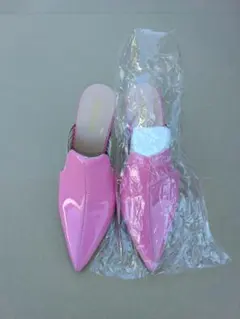 【美品】ピンク エナメル ミュール ゴールドヒール