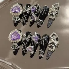 地雷系　バンギャ　サブカル　Y2K 痛みかわ　ネイルチップ　紫黒　現品