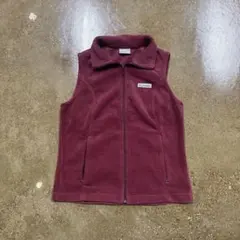 00s Columbia バーガンディフリースベストジップアップ赤メンズ短丈　M