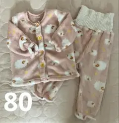 冬用　もこもこ　腹巻き付きパジャマ　フリース　ピンク　80cm