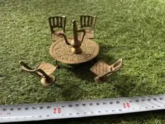 ビンテージ　真鍮製　ハンドメイド　ミニチュアテーブルセット