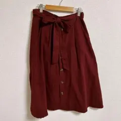 【即日配送】スカート　トレンチ　フレアスカート　ミモレ丈　ワインレッド　ボルドー