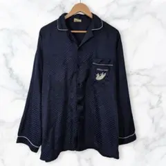 【ユーロ古着】Van Vaan パジャマシャツ 開襟シャツ 総柄 ネイビー