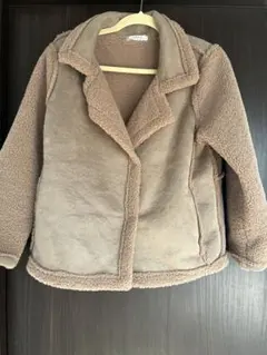 ベージュ フリース ボアジャケット ノーカラー
