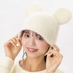 【美品】ディズニー ミッキー 耳つき 白 バケハ ファンキャップ 58cm