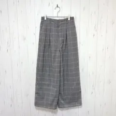 Y244 ローリーズファーム　ワイドパンツ　チェック柄　ウエストゴム　グレー